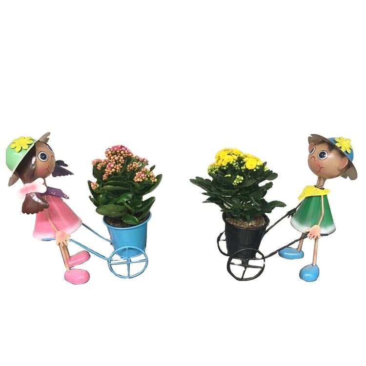 New Metal Bicycle Garden Ornament Wrought Iron Girl Decoration with Plant Stand Flower Pots & Planters