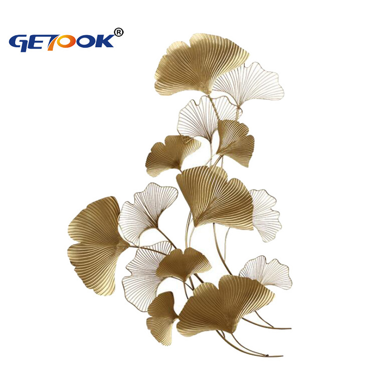 Home Metal Wall Decor Golden Ginkgo Leaf Wall Hanging Decor with Frame Golden  Art Wall Sculpture for Living Room, Office,