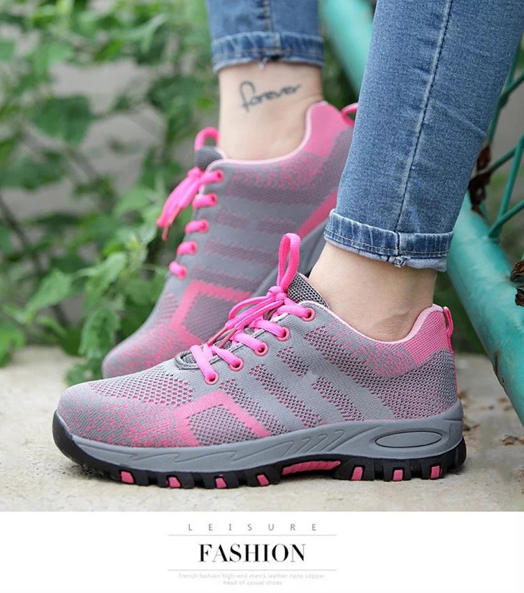 Light weight pink color safety shoes for women Safety Shoes  Steel Toe industrial sneaker Work Protective Boots