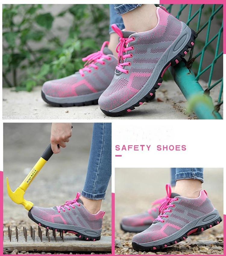 Light weight pink color safety shoes for women Safety Shoes  Steel Toe industrial sneaker Work Protective Boots