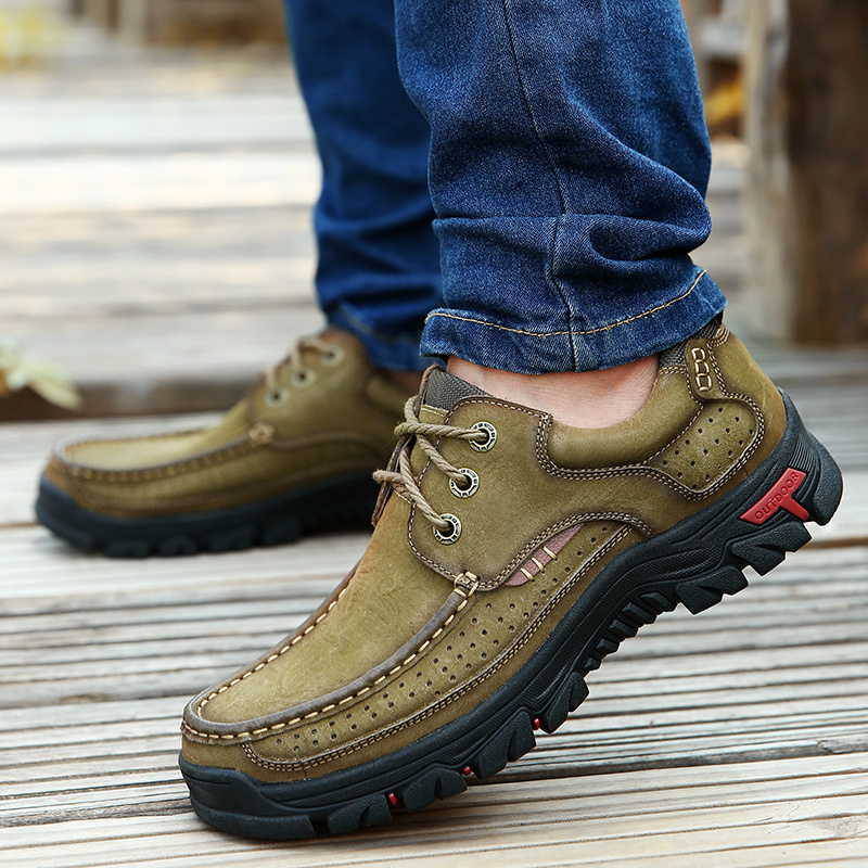 Factory high Quality Men's Hiking Boots Breathable Genuine Leather Dress Boots Comfortable Fashion casual shoes