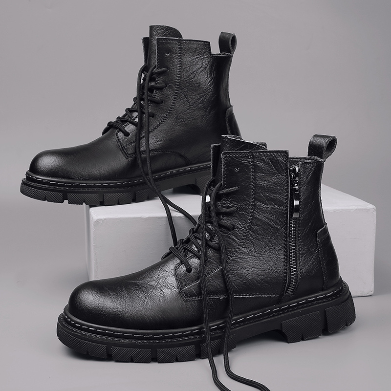 Men's medium top British style retro versatile anti-skid breathable Martin boots