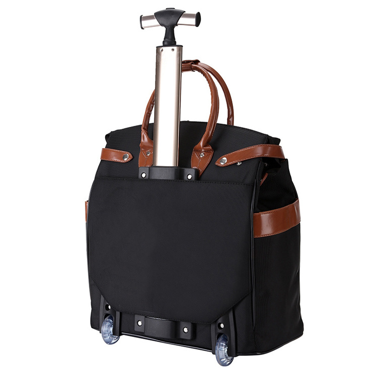 Large Capacity Oxford with Leather Rolling Tote Bag Women Luggage Suitcase On Wheel Travel Trolley Bag