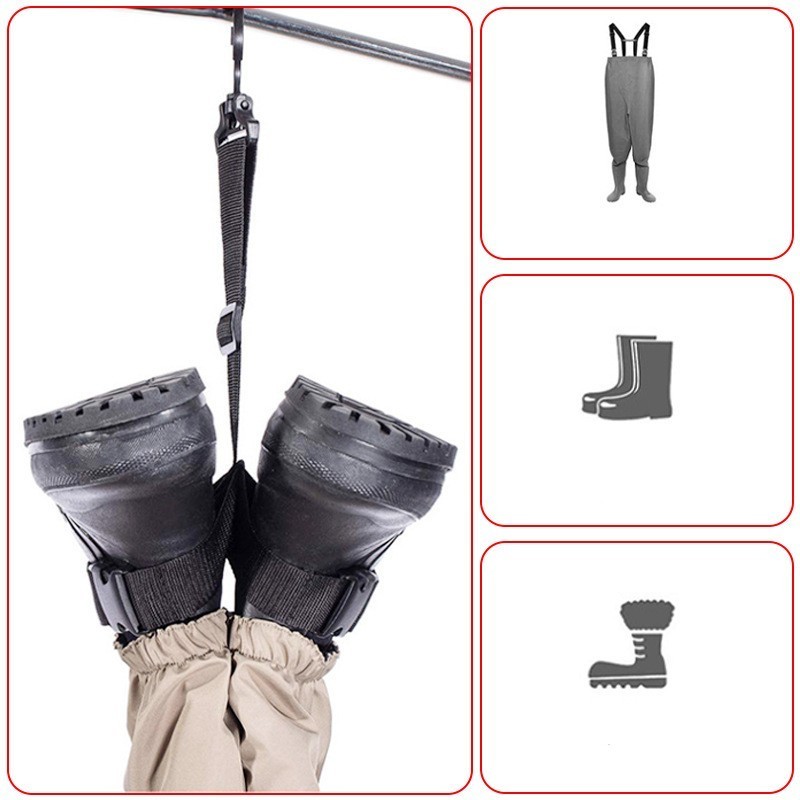 Custom Fishing Wader Boots Water Boot Drying Rack With Adjustable Belt and Swivel Hook Boots Hanging Strap For Storage Drying