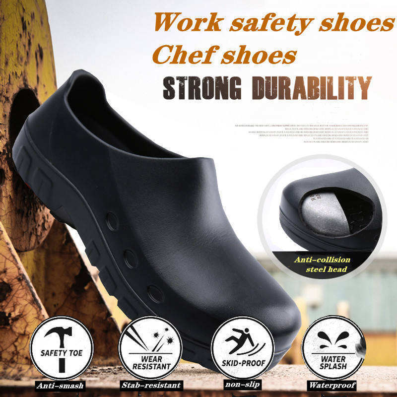 Steel Toe Protection EVA Anti Slip Rubber Outsole Lightweight Chef Safety Shoes In Kitchen Men Work Boots For Restaurant