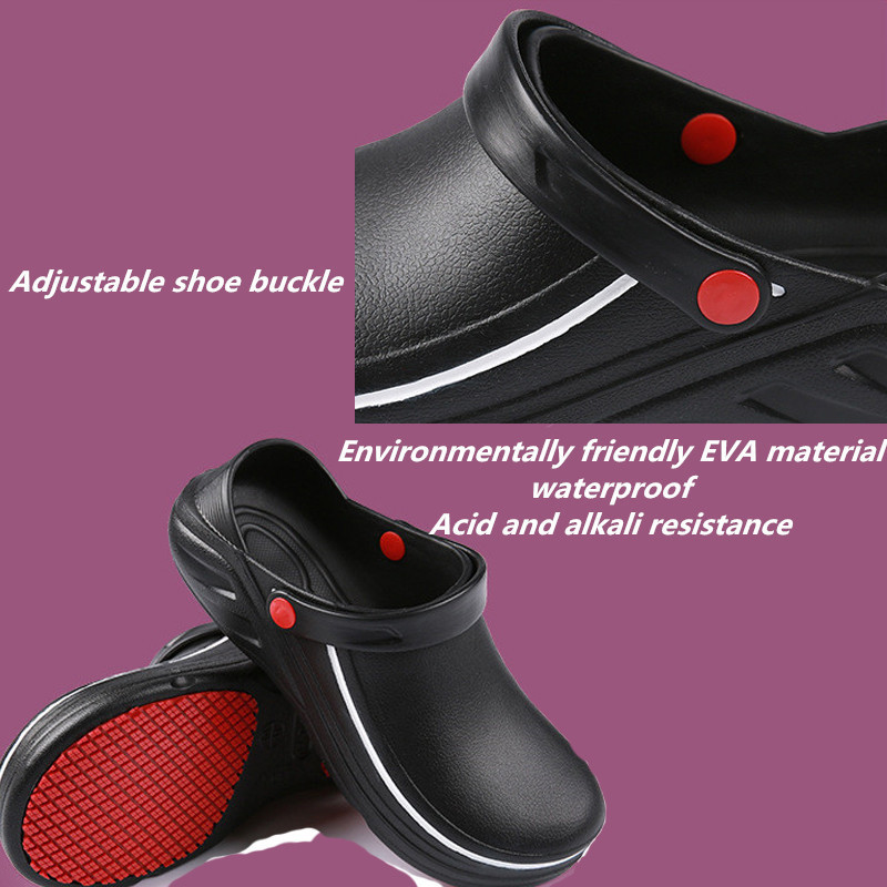 Black anti-slip oil resistance soft EVA light weight fashionable non safety kitchen chef shoes for men without lace