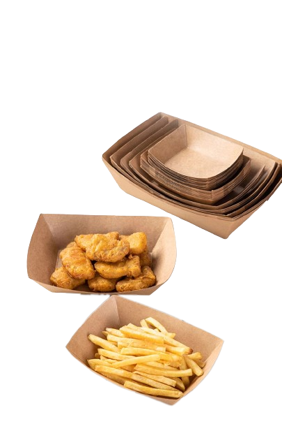 Custom paperboard kraft paper take away packaging box french fry boat for french fries hot dogs