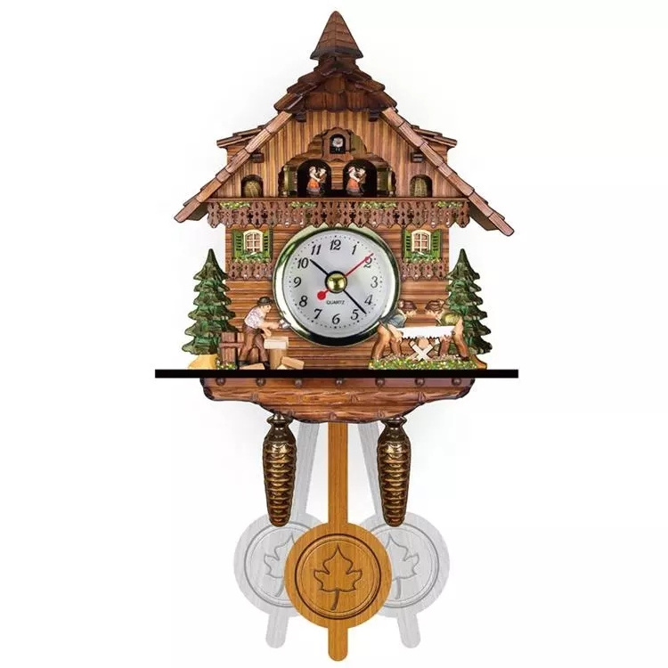 Quartz Movement Wooden Handcrafted Vintage Pendulum Cuckoo Wall Clock with Bird Sound