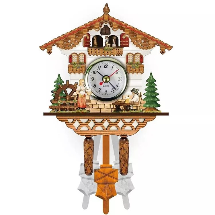 Quartz Movement Wooden Handcrafted Vintage Pendulum Cuckoo Wall Clock with Bird Sound