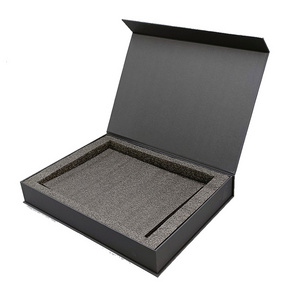 Custom luxury flip top cardboard black paper magnetic gift box packaging with foam insert