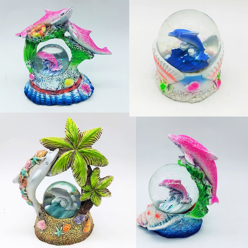 Custom letter logo Peru Chile Panama Miami sea life palm tree Resin dolphin turtle beach snow globe custom souvenirs snowball