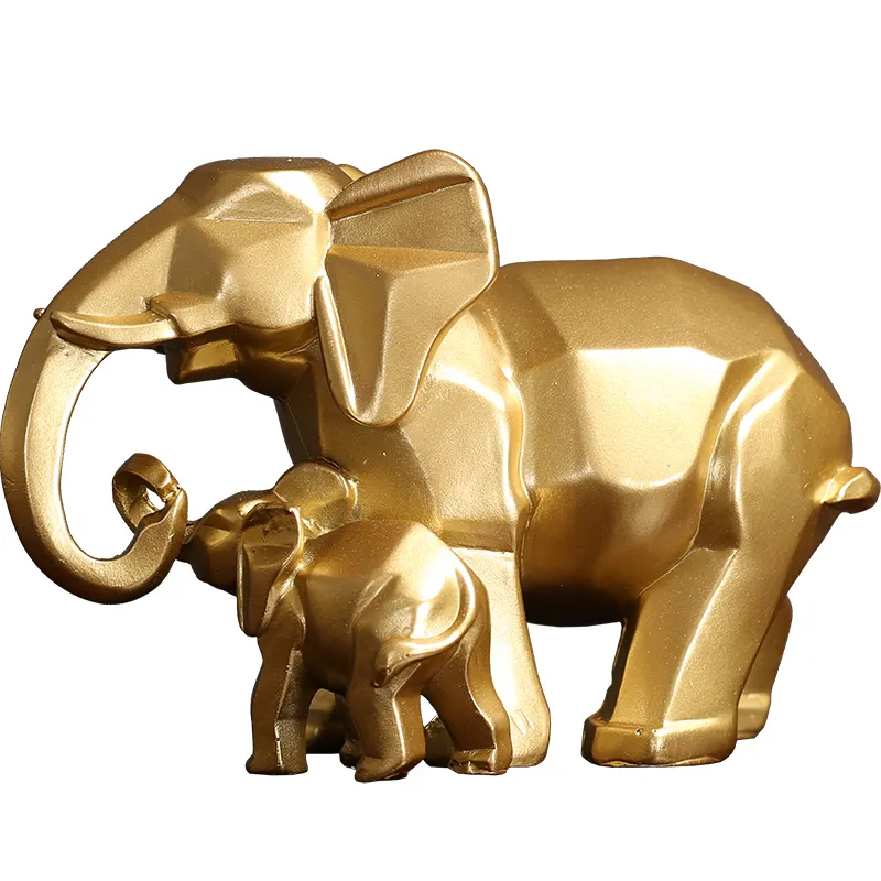 Wholesale resin golden white black geometric animal elephant mom and baby house table top decoration figurine statuestoy doll