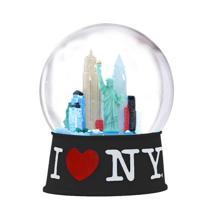 Factory Customized Tourist Attractions Souvenirs crystal Ball Resin New York Dubai mini glass resin craft water globe snow globe