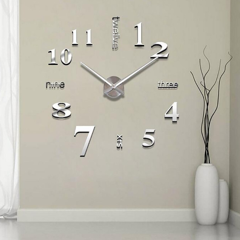 silver black clock Removable Acrylic Mirror Setting Wall Sticker Decal 3D Stereo Mirror Sticker for Home Living Room Bedroom