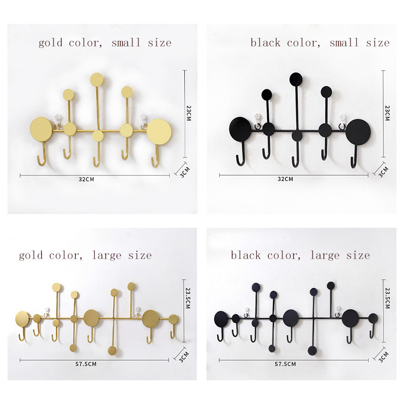 Iron Coat Hooks Wall Mounted Metal Coat Hooks 6-Hook Gold black Rack Heavy Duty decoration Coat Rack for Clothes Hat Key bag