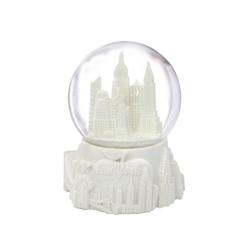 Custom Resin Crafts Design DIY 3D Castle Luxury Miniature Music Box glass watering New York Building Snow Globe For Souvenir