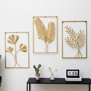 Gold Metal Wall Decor, 24" X 16" Golden Leaf Wall are Hanging Decor with Frame Golden Metal Art Wall Sculpture