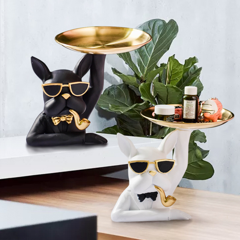 customized Fashion Statue Desk Sundries Container Resin Sculpture Decor french bulldog storage tray home accessories