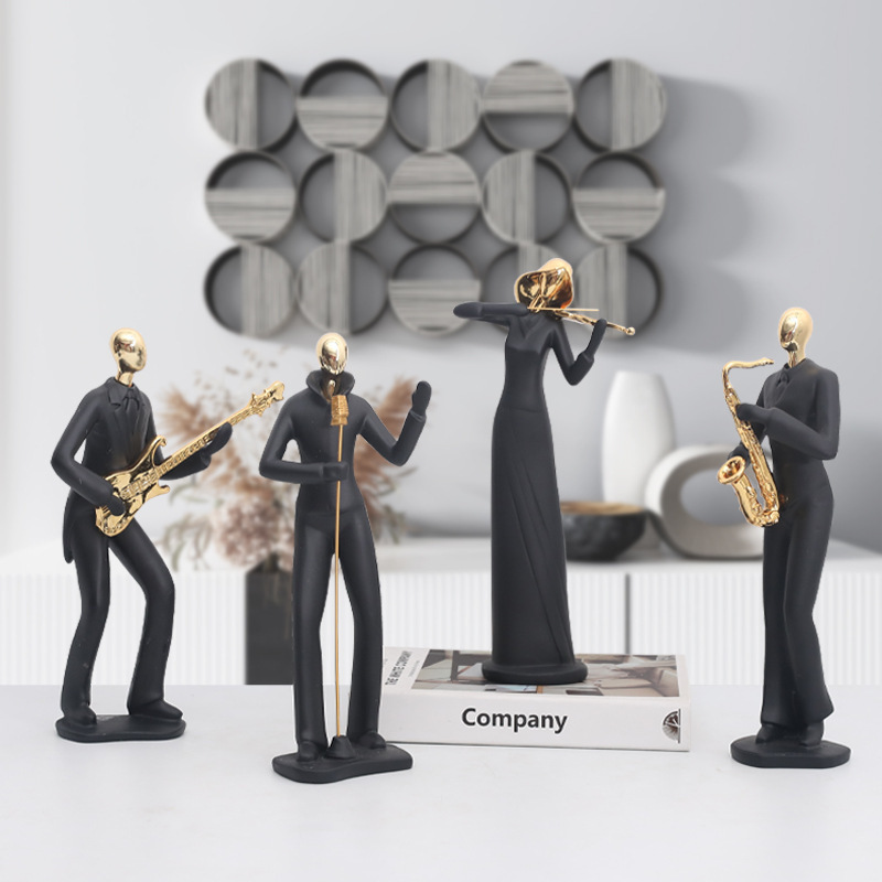 Musician Guitarist Statue Saxophone Player Resin Figure Singe collectible Abstract Jazz Band Statue club gift home decorative