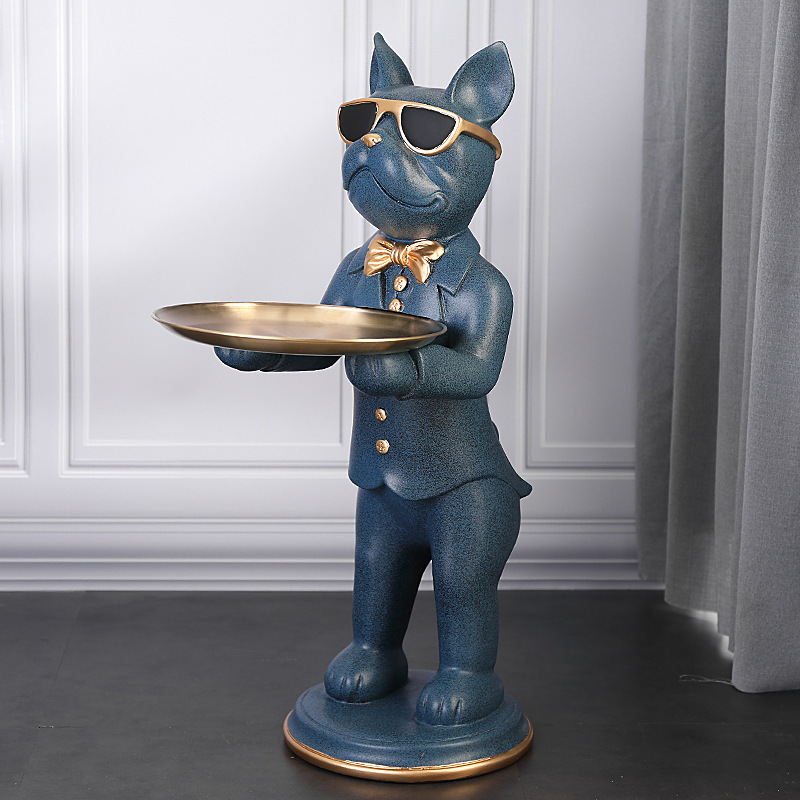 wholesale Modern Abstract Home Decor Resin Craft Sculpture French Bulldog Figurine waiter dog Floor ornaments