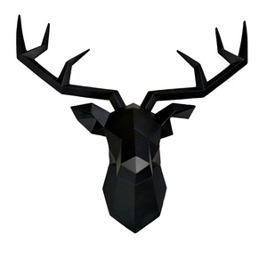 Deer Head Wall Decor Geometrical Deer Antler Sculpture Faux 50cm 20inch black white Resin Animal Statue Wall Hanging Centerpiece