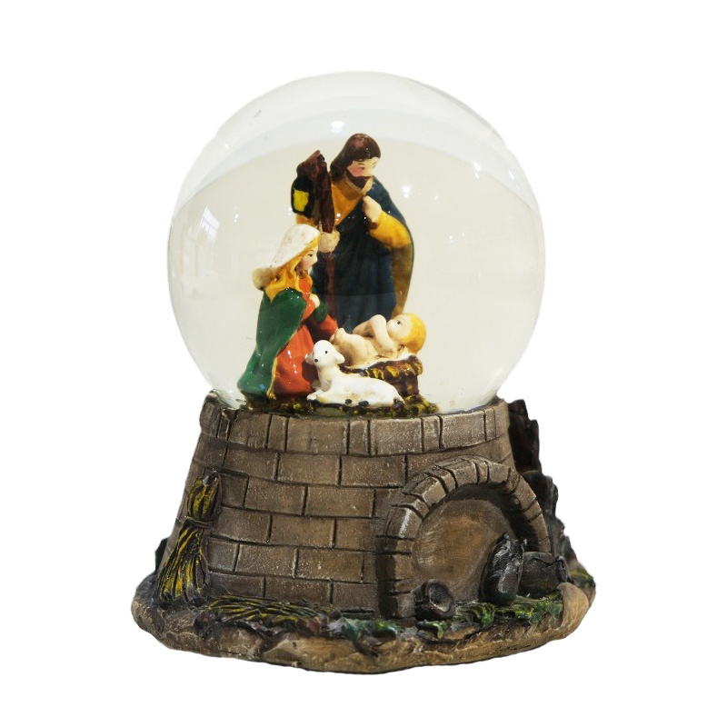 Custom Resin high quality baby jesus christmas nativity religious ornament light musical box rotation water ball snow globe