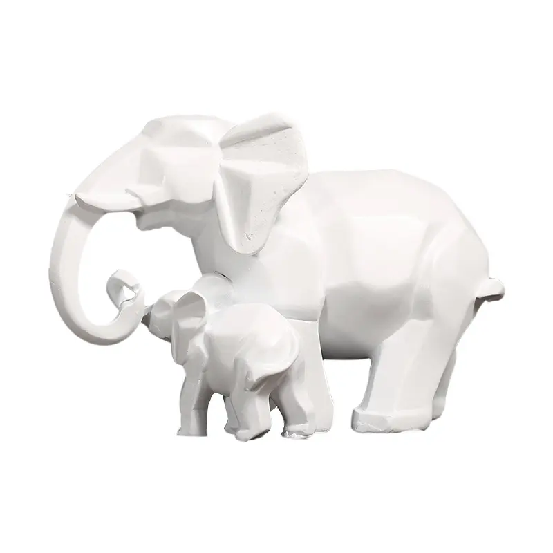 Wholesale resin golden white black geometric animal elephant mom and baby house table top decoration figurine statuestoy doll