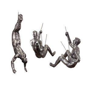 Modern metal art interior decorative wall hanging climbing man bronze sculpture wall decoration