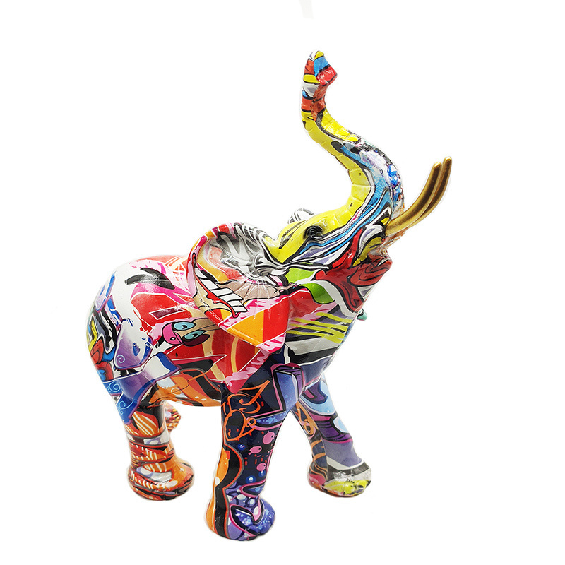 French Bulldog Statue gift graffiti Resin elephant Colorful dog animal  figurine for Home Living Room Bedroom Office Decor