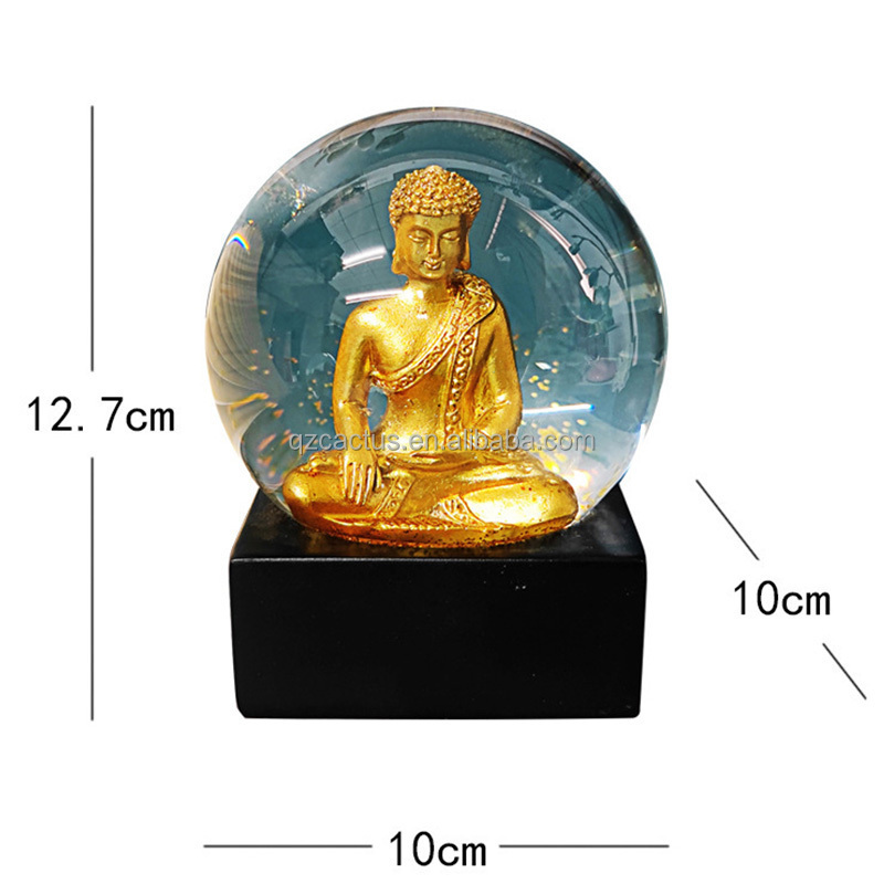 Custom 100mm Resin Statues Buddha Snow Globe Resin Buddha Statue Crystal Water globe For Home Decoration