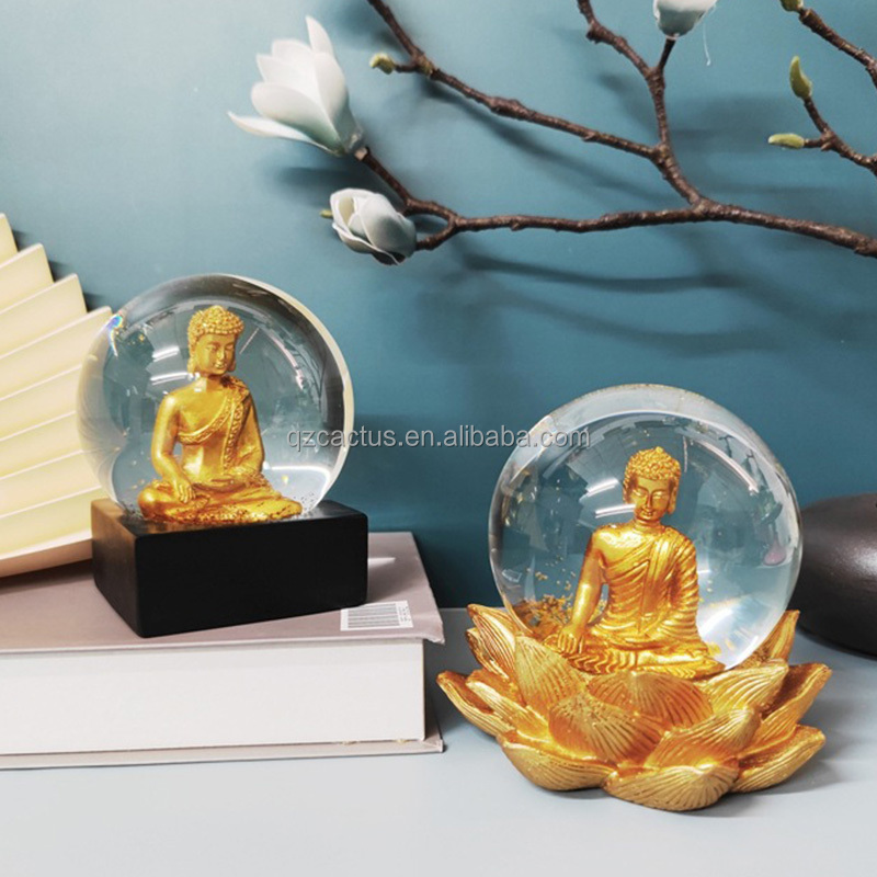 Custom 100mm Resin Statues Buddha Snow Globe Resin Buddha Statue Crystal Water globe For Home Decoration