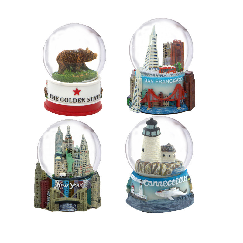 Custom Resin Crafts Design DIY 3D Castle Luxury Miniature Music Box glass watering New York Building Snow Globe For Souvenir