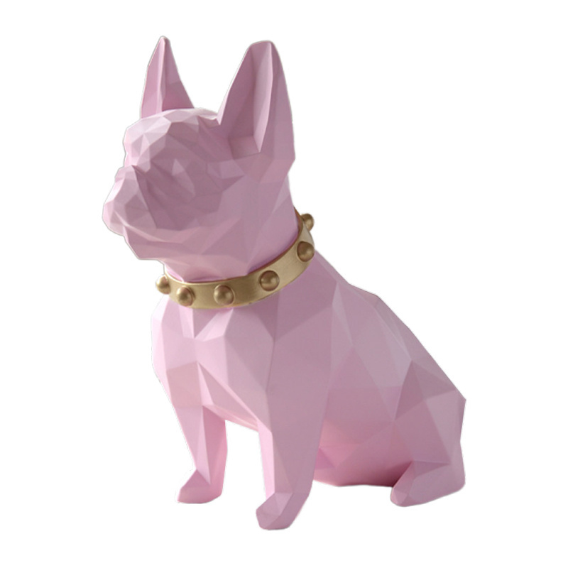 Custom Nordic Abstract Geometric Sculpture Resin Dog Statue Modern Ornament Craft Minimalist pink French Bulldog Sculpture