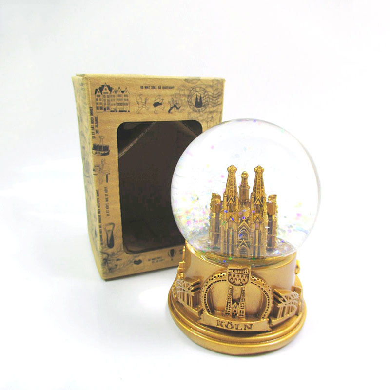 Custom gift resin glass Germany architecture snow globe with glitter blowing snow Koln castle snowball