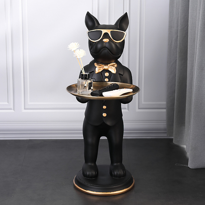 wholesale Modern Abstract Home Decor Resin Craft Sculpture French Bulldog Figurine waiter dog Floor ornaments