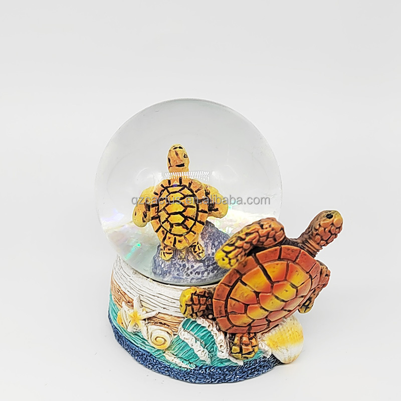 Tropical Beach Seaside Tourist Souvenir Resin Blue palm tree starfish shell pink dolphin Sea Turtle Figurine snow globe