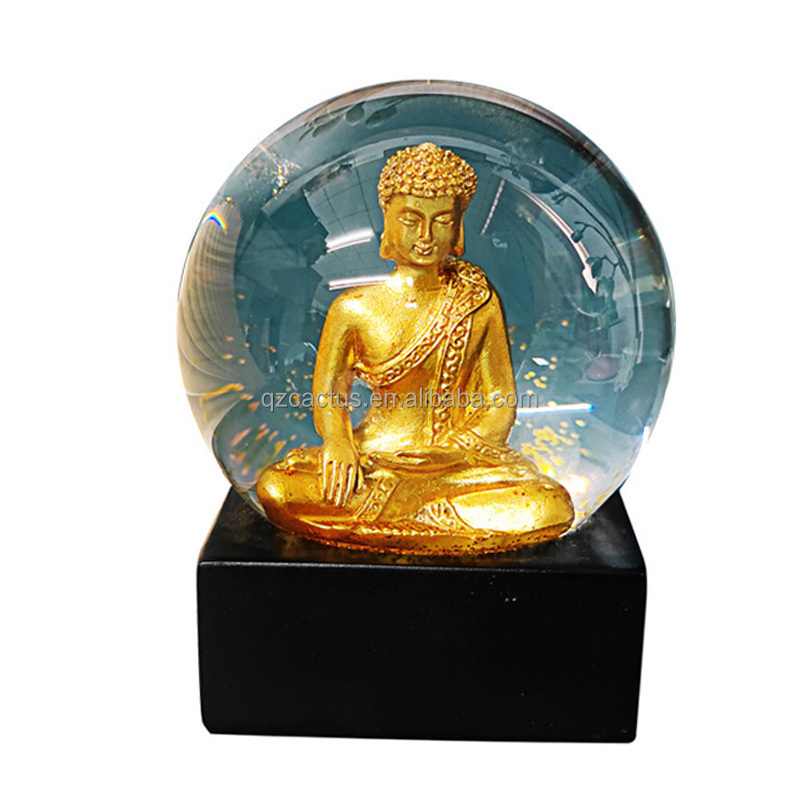 Custom 100mm Resin Statues Buddha Snow Globe Resin Buddha Statue Crystal Water globe For Home Decoration