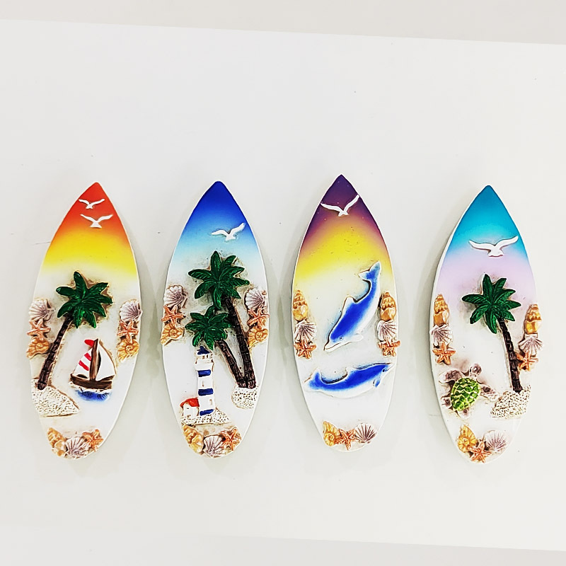 Wholesale Customized Logo puerto rico Beach Tourist Souvenirs resin craft surfboard lighthouse 3D high quality Fridge Magnet