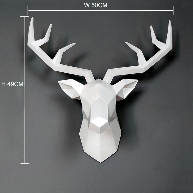 Deer Head Wall Decor Geometrical Deer Antler Sculpture Faux 50cm 20inch black white Resin Animal Statue Wall Hanging Centerpiece