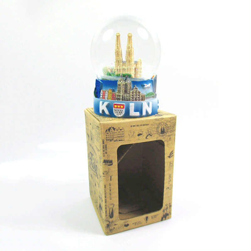 Custom gift resin glass Germany architecture snow globe with glitter blowing snow Koln castle snowball