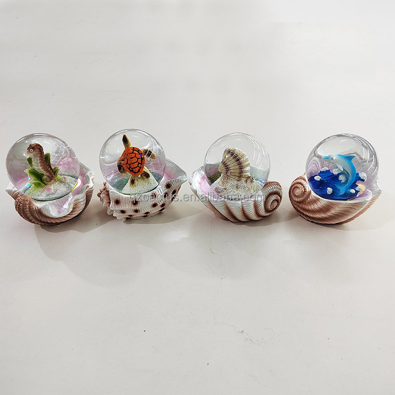 Wholesale custom Bahamas ocean animal shape shell beach trinket box fridge magnet souvenir sand ball water glitter snow globe