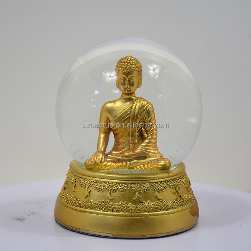 Custom 100mm Resin Statues Buddha Snow Globe Resin Buddha Statue Crystal Water globe For Home Decoration