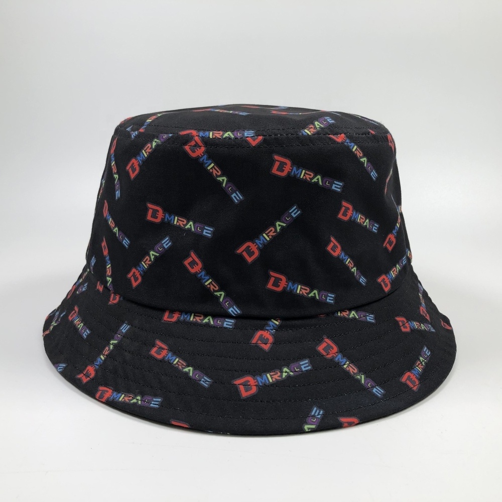 OEM summer fashion black polyester new designer women and men custom logo full print bucket hat