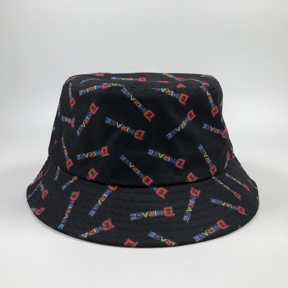 OEM summer fashion black polyester new designer women and men custom logo full print bucket hat