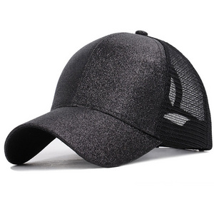 wholesale assorted colors summer baseball caps glitter ponytail mesh trucker cap girls hats