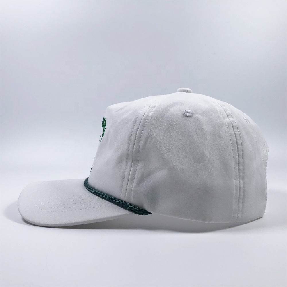 OEM fashion white waterproof polyester unstructured sport baseball cap with embroidery logo custom 5 panel dad hat with rope