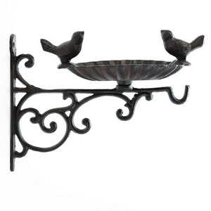 Wall Mounted Garden Bird Feeder Bracket Wrought iron Metal Stake Bird Bath Bowl Stand With Hook