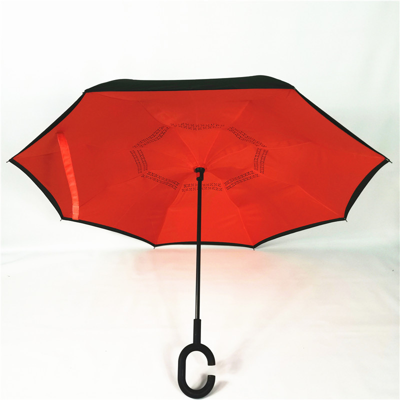 2023 superstrength Double layer reverse windproof and waterproof umbrella OEM C handle upside down inverted umbrella