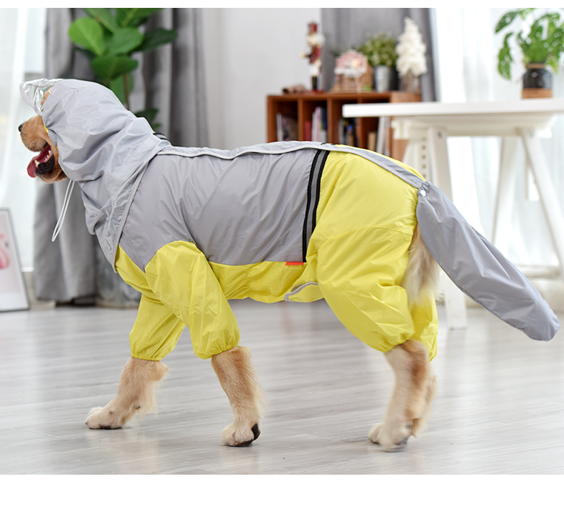 custom large size waterproof reflective winter yellow pet dog rain coat for large dogs