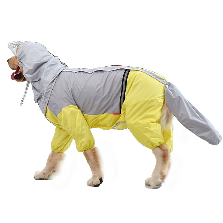 custom large size waterproof reflective winter yellow pet dog rain coat for large dogs